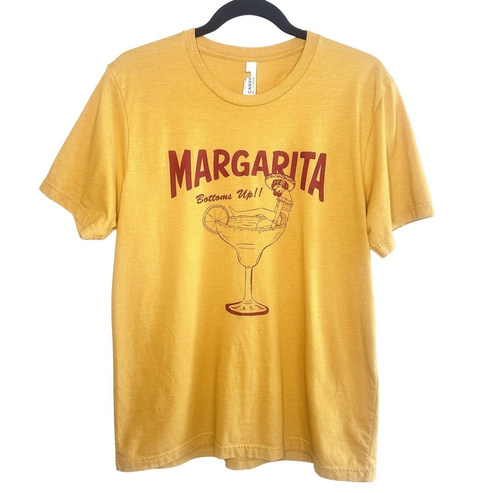 Margarita Bottoms Up T-Shirt L Mustard Yellow Retro Pinup‎ Graphic Bella Canvas